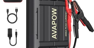 The image shows a AVAPOW A58 jump starter and it’s a simple graphic or photograph.
