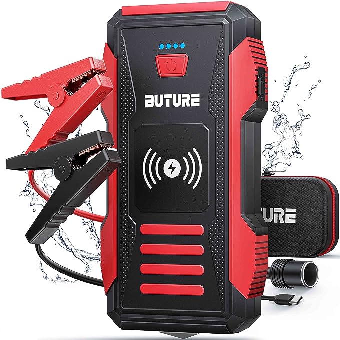 The image shows a Buture BR600 jump starter and it’s a simple graphic or photograph.