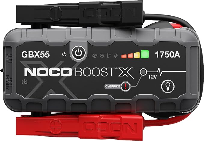 The image shows a GBX55 jump starter and it’s a simple graphic or photograph.