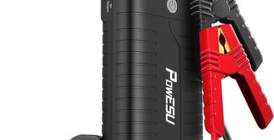 The image shows a PowESU IM27 jump starter and it’s a simple graphic or photograph.