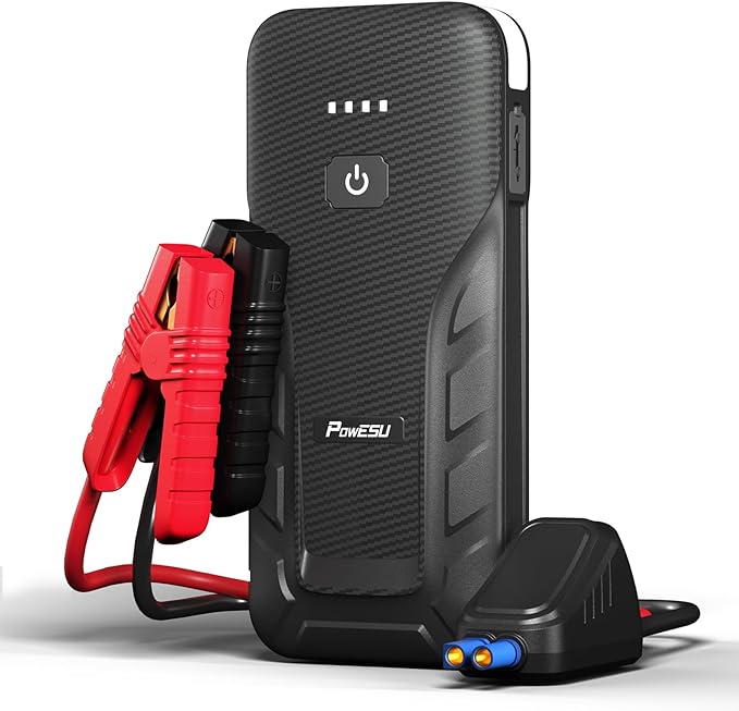 The image shows a PowESU IM39 jump starter and it’s a simple graphic or photograph.