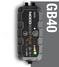 The image shows a GB40 jump starter and it’s a simple graphic or photograph.