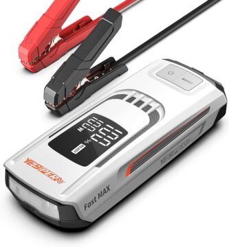 The image shows a YESPER fast MAX jump starter and it’s a simple graphic or photograph.