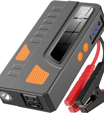 The image shows a bookoo hp100s jump starter and it’s a simple graphic or photograph.