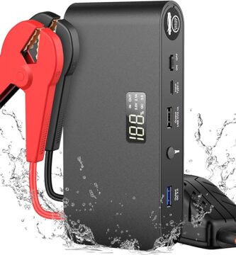 The image shows a bookoo q6 jump starter and it’s a simple graphic or photograph.